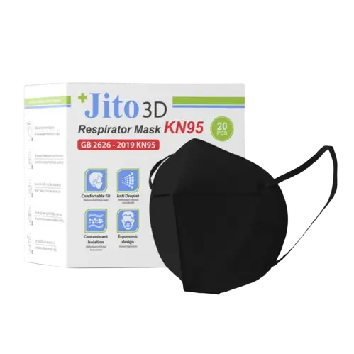MASKER RESPIRATOR 3D KN95 - HITAM 4 PLY "JITO" (1 Box = 20 pcs)