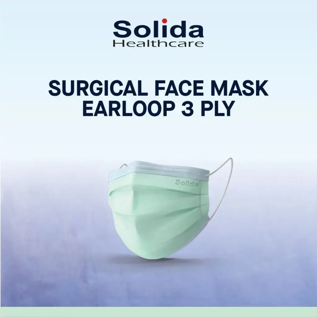 MASKER ELASTIK - HIJAU 3 PLY "SOLIDA HEALTHCARE" (1 Box = 50 pcs)