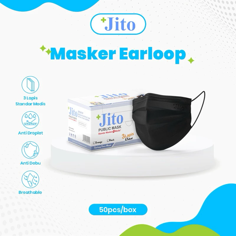 MASKER ELASTIK - HITAM 3 PLY "JITO" (1 Box = 50 pcs)