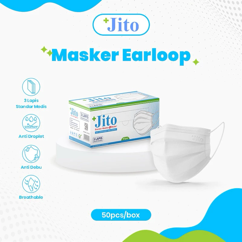 MASKER ELASTIK - PUTIH 3 PLY "JITO" (1 Box = 50 pcs)