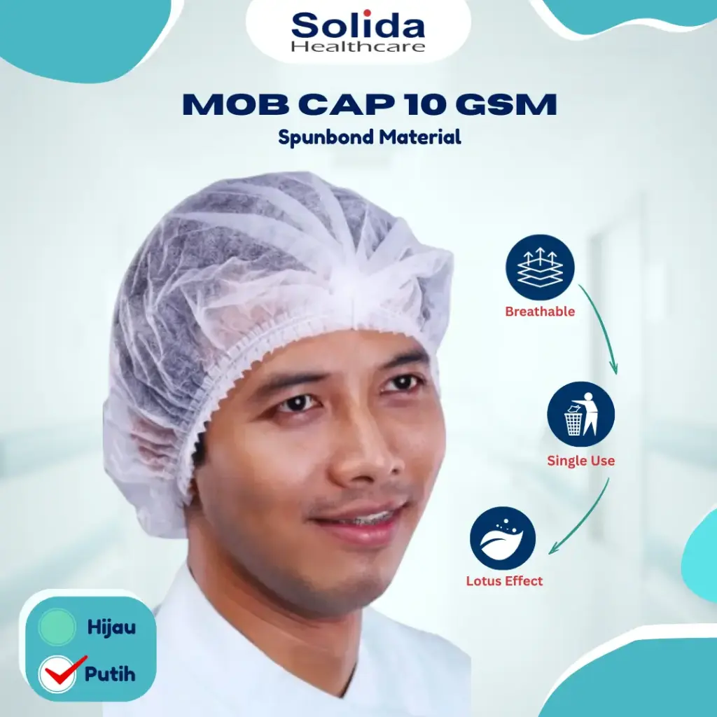 MOBCAP 2 BENANG - PUTIH 10 GSM "SOLIDA HEALTHCARE" (1 Box = 100 pcs)