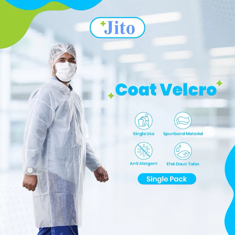 COAT VELCRO - PUTIH 25 GSM - SIZE L "JITO" (1 Karton = 50 pcs)