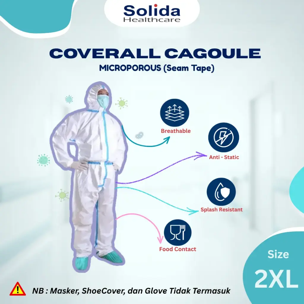 COVERALL CAGOULE MICROPOROUS - SEAM TAPE - SIZE 2XL "SOLIDA HEALTHCARE" (1 Karton = 25 pcs)