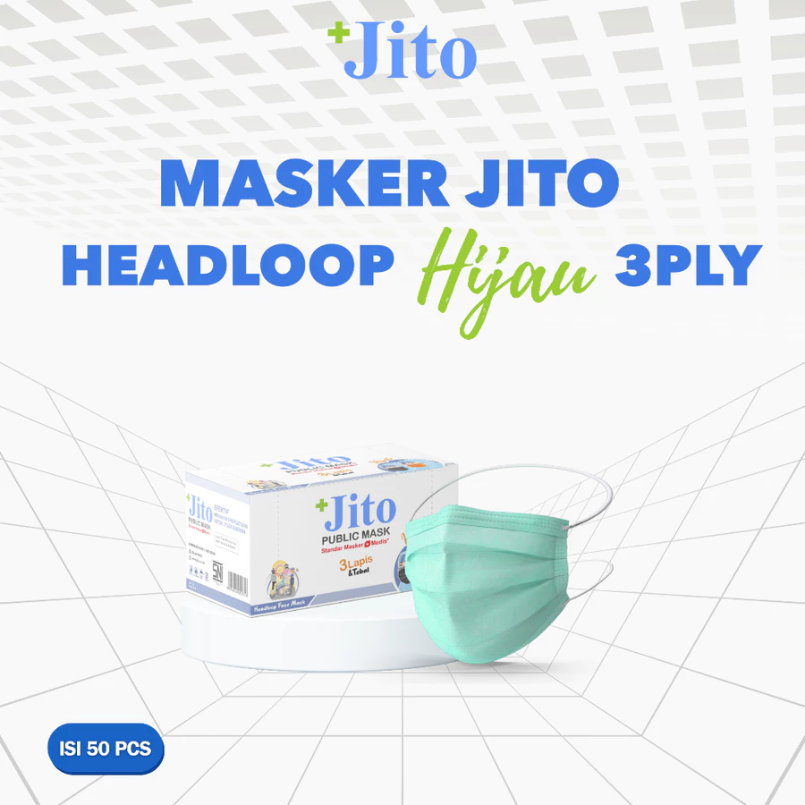 MASKER PUBLIK HIJAB - HIJAU 3 PLY "JITO" (1 Box = 50 pcs)