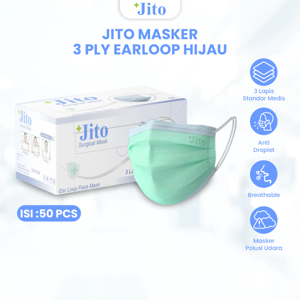 MASKER ELASTIK - HIJAU 3 PLY "MI" (1 Box = 50 pcs) (copy)