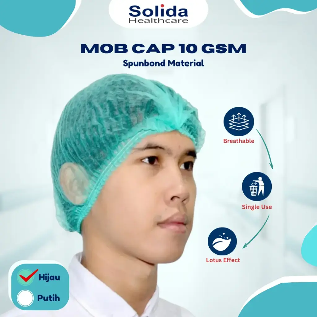 MOBCAP 2 BENANG - HIJAU 10 GSM "SOLIDA HEALTHCARE" (1 Box = 100 pcs) (copy)