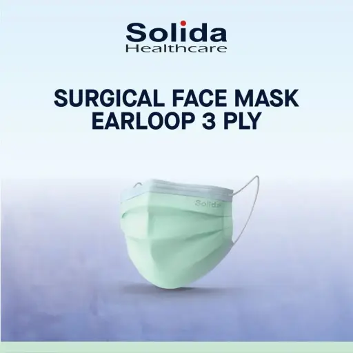 MASKER ELASTIK - HIJAU 3 PLY "SOLIDA HEALTHCARE" (1 Box = 50 pcs)
