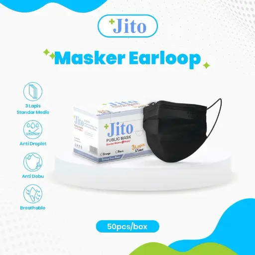 MASKER ELASTIK - HITAM 3 PLY "JITO" (1 Box = 50 pcs)
