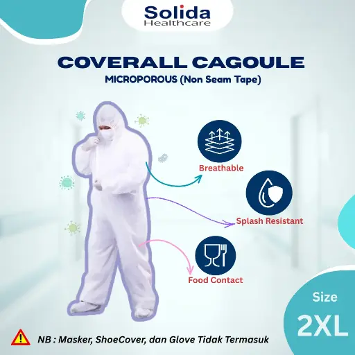 COVERALL CAGOULE MICROPOROUS - NON SEAM TAPE - SIZE 2XL "SOLIDA HEALTHCARE" (1 Karton = 25 set)