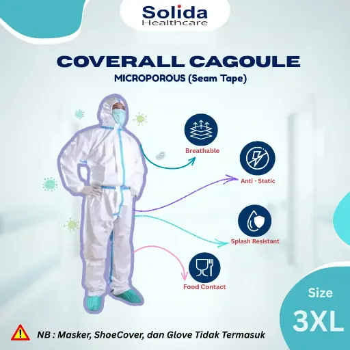 COVERALL CAGOULE MICROPOROUS - SEAM TAPE - SIZE 3XL "SOLIDA HEALTHCARE" (1 Karton = 25 set)