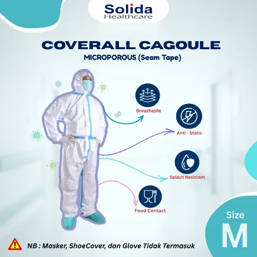 COVERALL CAGOULE MICROPOROUS - SEAM TAPE - SIZE M "SOLIDA HEALTHCARE" (1 Karton = 25 pcs)