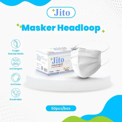 MASKER HIJAB - PUTIH 3 PLY "JITO" (1 Box = 50 pcs) (copy)
